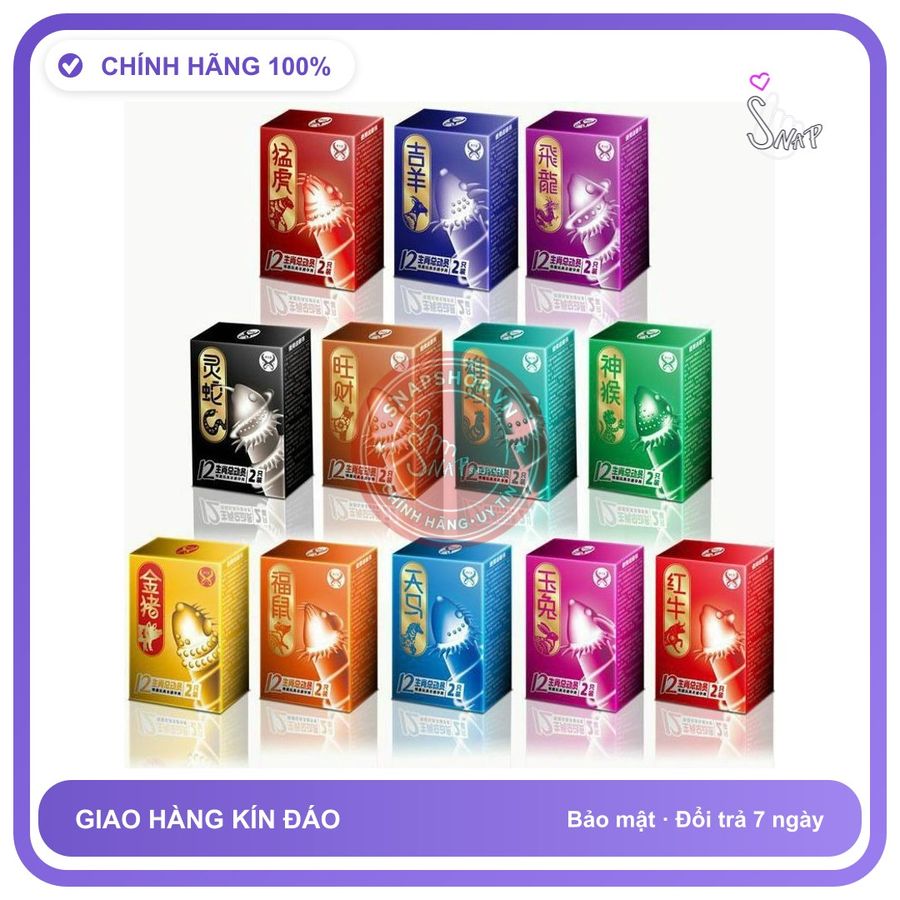 Bao Cao Su Juncai 12 Con Giáp Hộp 2 Cái Tăng Khoái Cảm Cho Bạn Tình chính hãng - có gai nổi, có hương thơm, ôm sát cảm giác thật - giao hàng che tên kín đáo