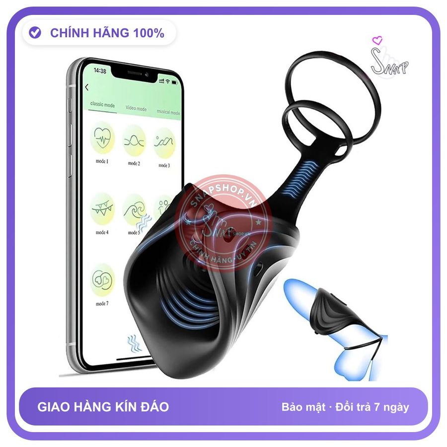 Vòng Rung Đeo Dương Vật Điều Khiển Từ Xa Bằng App chính hãng - 9 cấp độ rung, sạc USB, chống nước - giao hàng che tên kín đáo