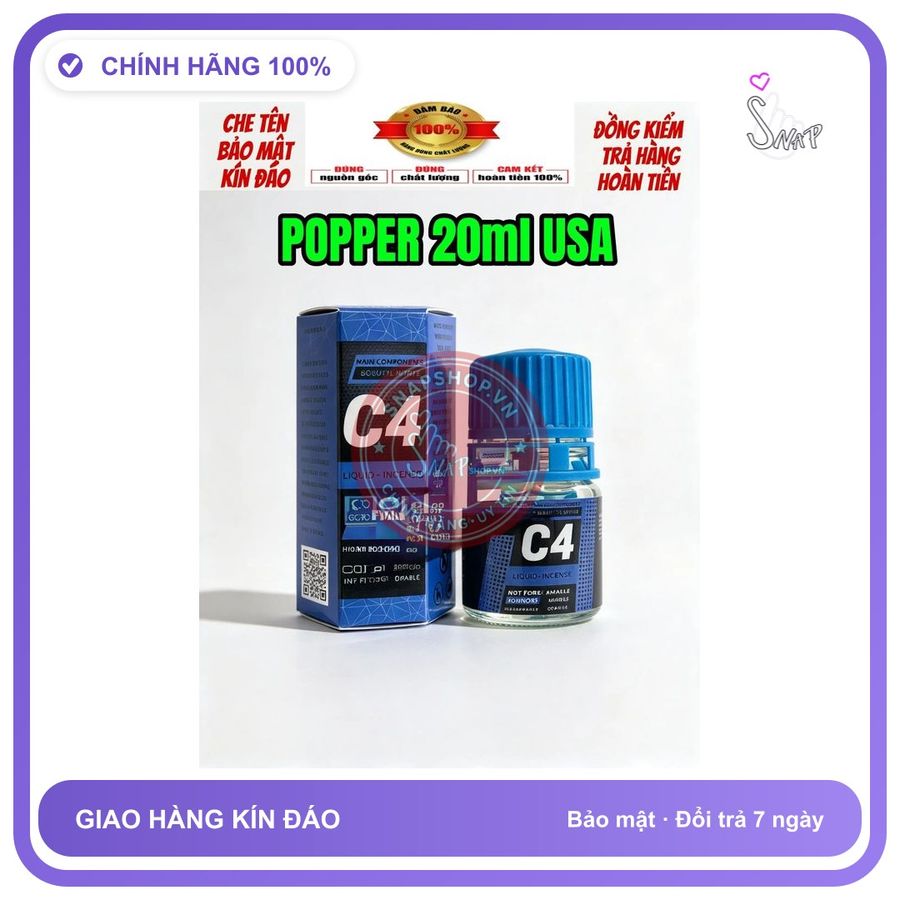 Chai hít tăng khoái cảm Popper C4 20ml Hàng Công Ty Popper 20ml USA, Hàng Chính Hãng, Cực Mạnh, Phê Lâu, Rất Hiệu Quả