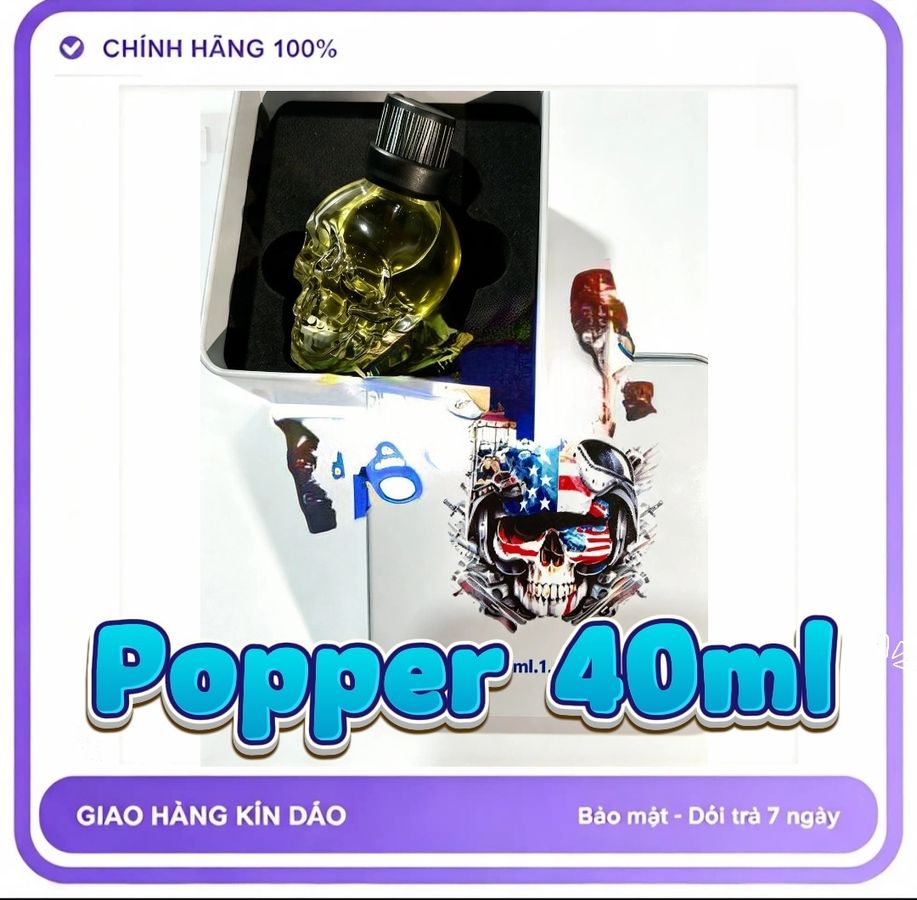 Chai hít tăng khoái cảm Popper 40ml Hàng Chính Hãng USA Popper Đầu Lâu 40ml, Dòng Siêu Mạnh Phê Lâu Cho Ng Lờn Nặng, Tác Dụng Cực Nhanh, Hít Là Phê Ng