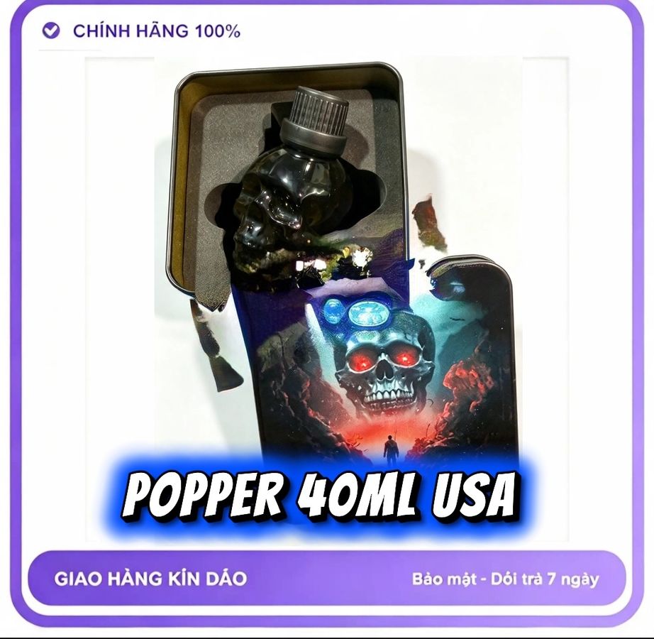 Chai hít tăng khoái cảm Popper 40ml Hàng Chính Hãng USA Popper Đầu Lâu 40ml, Dòng Siêu Mạnh Phê Lâu, Cho Ng Lờn, Rất Mạnh