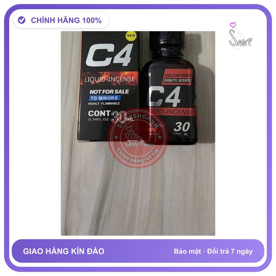 Bản Nhập Khẩu Cao Cấp - Chai hít tăng khoái cảm Dung Dịch Hít Thư Giãn C4 30ml Hàng Nhập Khẩu USA Popper 30ml C4