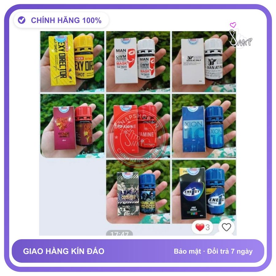 Chai hít tăng khoái cảm Popper 40ml Lấy Ngẫu Nhiên Popper 40ml USA, Hàng Chính Hãng, Cực Mạnh, Ko Phê Hoàn Tiền