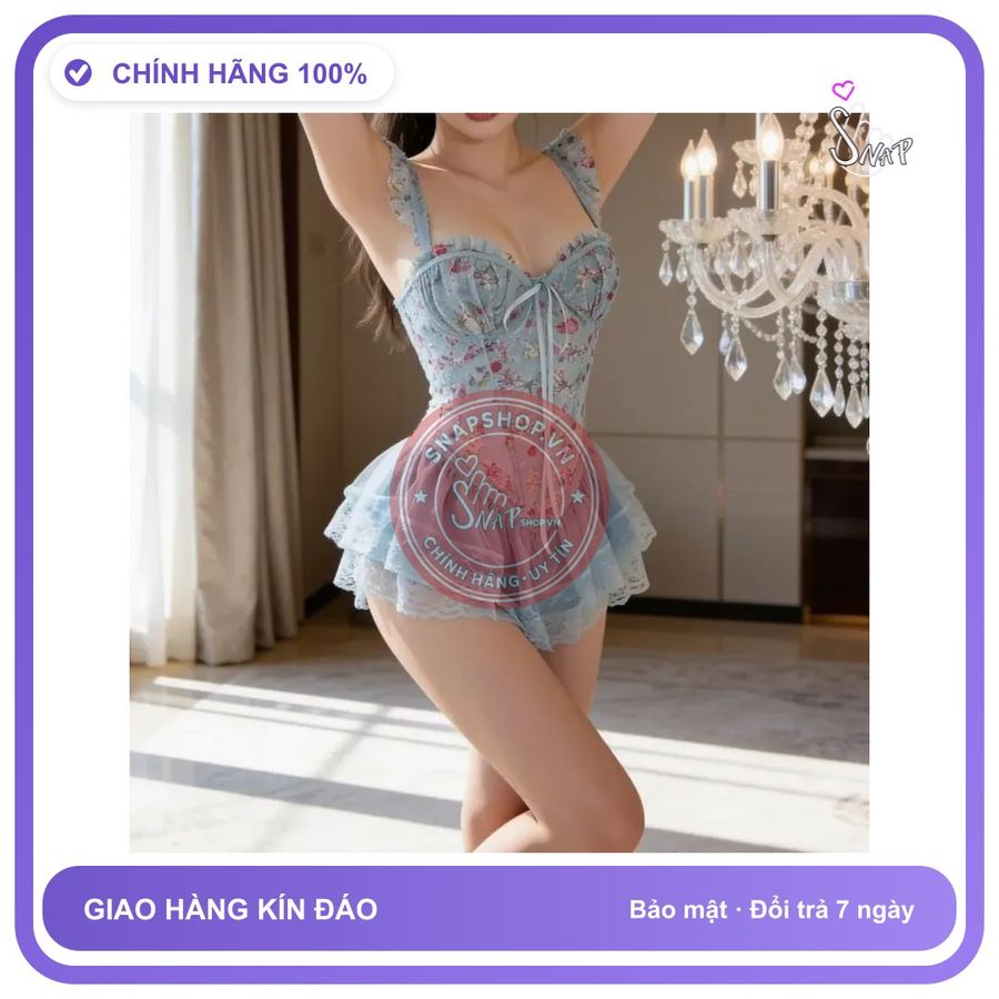 Váy Ngủ Sexy Cánh Tiên Ren Hoa Có Gọng N820 Xanh chính hãng - phối ren, freesize, set đầy đủ phụ kiện - giao hàng che tên kín đáo