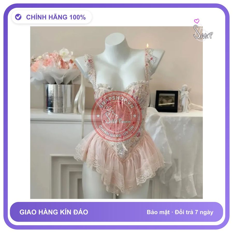 Váy Ngủ Sexy Cánh Tiên Ren Hoa Có Gọng N820 Trắng chính hãng - phối ren, freesize, set đầy đủ phụ kiện - giao hàng che tên kín đáo