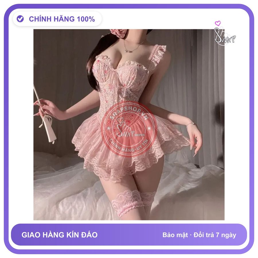 Váy Ngủ Sexy Cánh Tiên Ren Hoa Có Gọng N820 Hồng chính hãng - phối ren, freesize, set đầy đủ phụ kiện - giao hàng che tên kín đáo