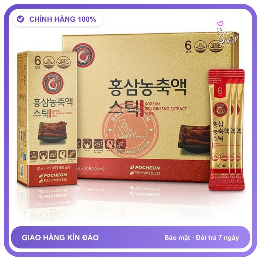 Cao hồng sâm Hàn Quốc POCHEON Extract Stick 10ml * 30 gói chính hãng - trọng lượng 30g, hàng nhập khẩu, hàng chuẩn nguồn gốc rõ ràng - giao hàng che tên kín đáo