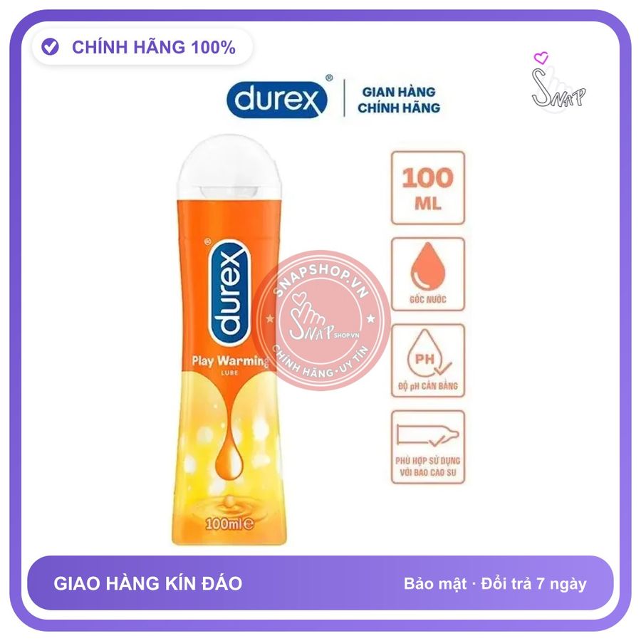 Gel Bôi Trơn Durex Play Warming Lube 100ml chính hãng - gốc nước không dính rít, dung tích 100ml, dịu nhẹ an toàn cho da - giao hàng che tên kín đáo