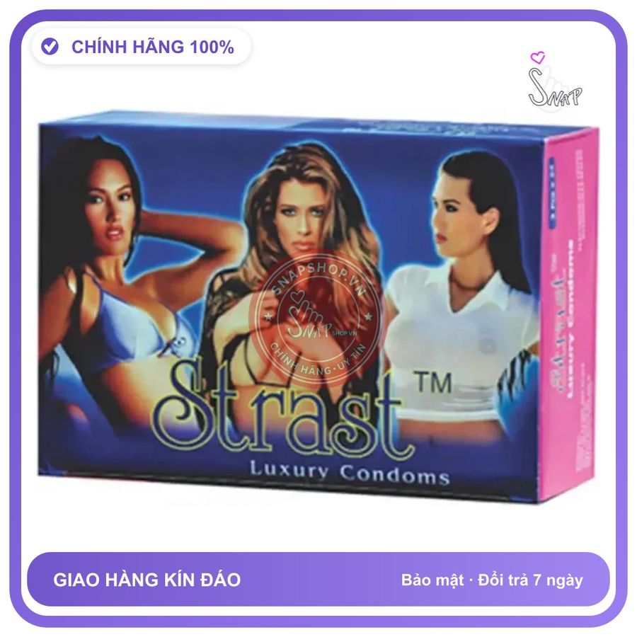 Bao Cao Su Strast - Điểm Nổi, Hương Dâu Hộp 72 cái chính hãng - siêu mỏng, có gai nổi, có hương thơm - giao hàng che tên kín đáo