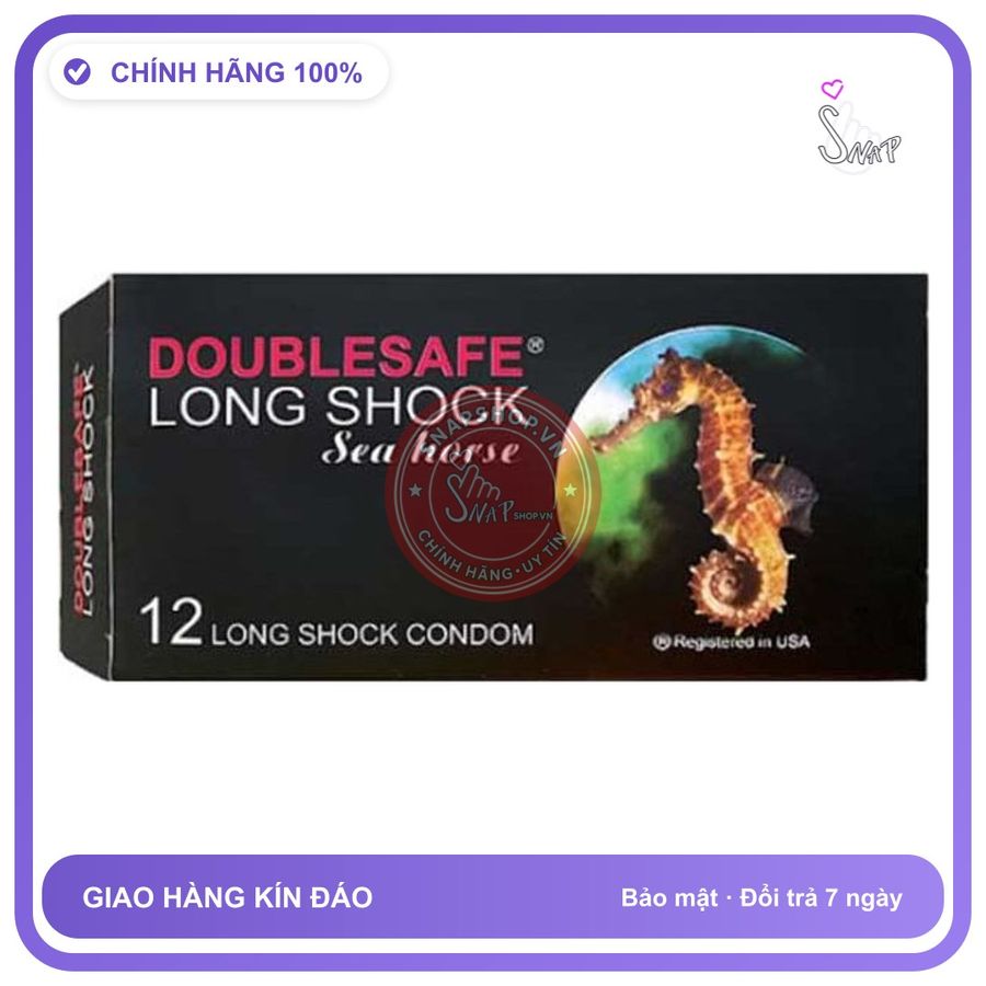 Bao Cao Su Cá Ngựa Doublesafe Sea Horse, Kéo Dài Thời Gian chính hãng - có gai nổi, nhiều gel bôi trơn, hộp 12 cái - giao hàng che tên kín đáo