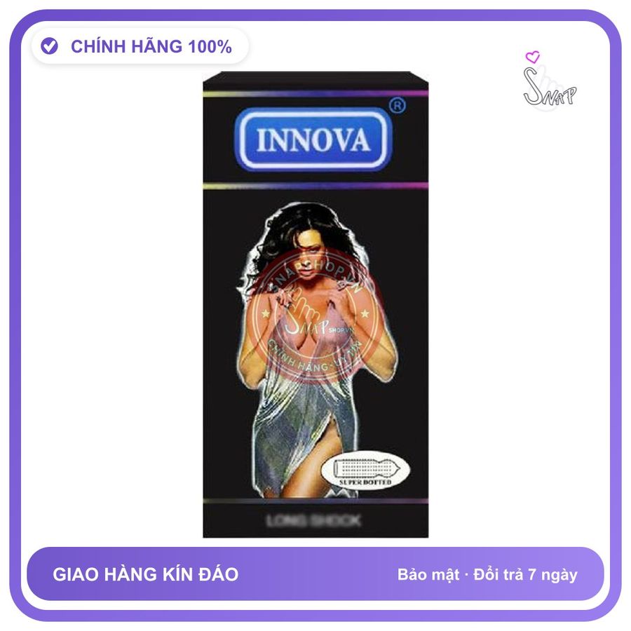 Bao Cao Su Innova Đen – Kéo Dài Thời chính hãng - có gai nổi, hộp 12 cái, hỗ trợ kéo dài - giao hàng che tên kín đáo