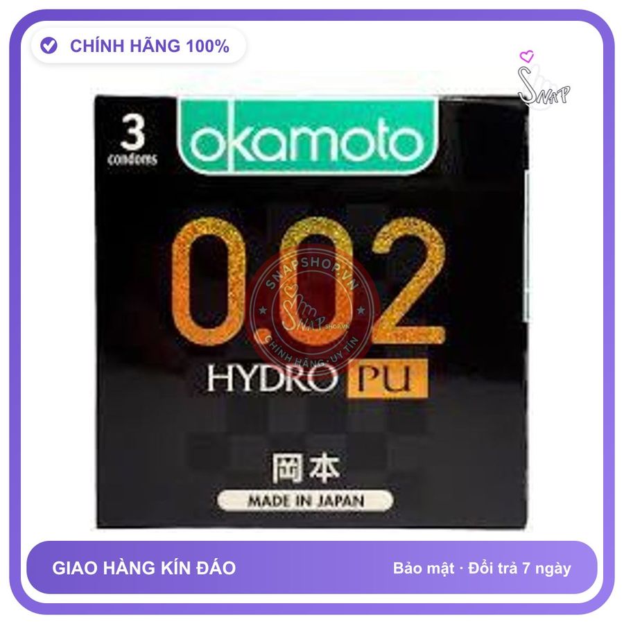 Bao Cao Su Okamoto 0.02 PU Siêu Mỏng Truyền chính hãng - siêu mỏng 0.02mm, hộp 3 cái, ôm sát cảm giác thật - giao hàng che tên kín đáo