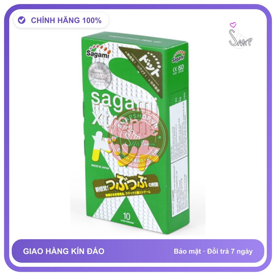 Bao Cao Su Sagami Xtreme Green Gân Gai Hộp 10 Chiếc chính hãng - siêu mỏng, có gai nổi, hộp 10 cái - giao hàng che tên kín đáo