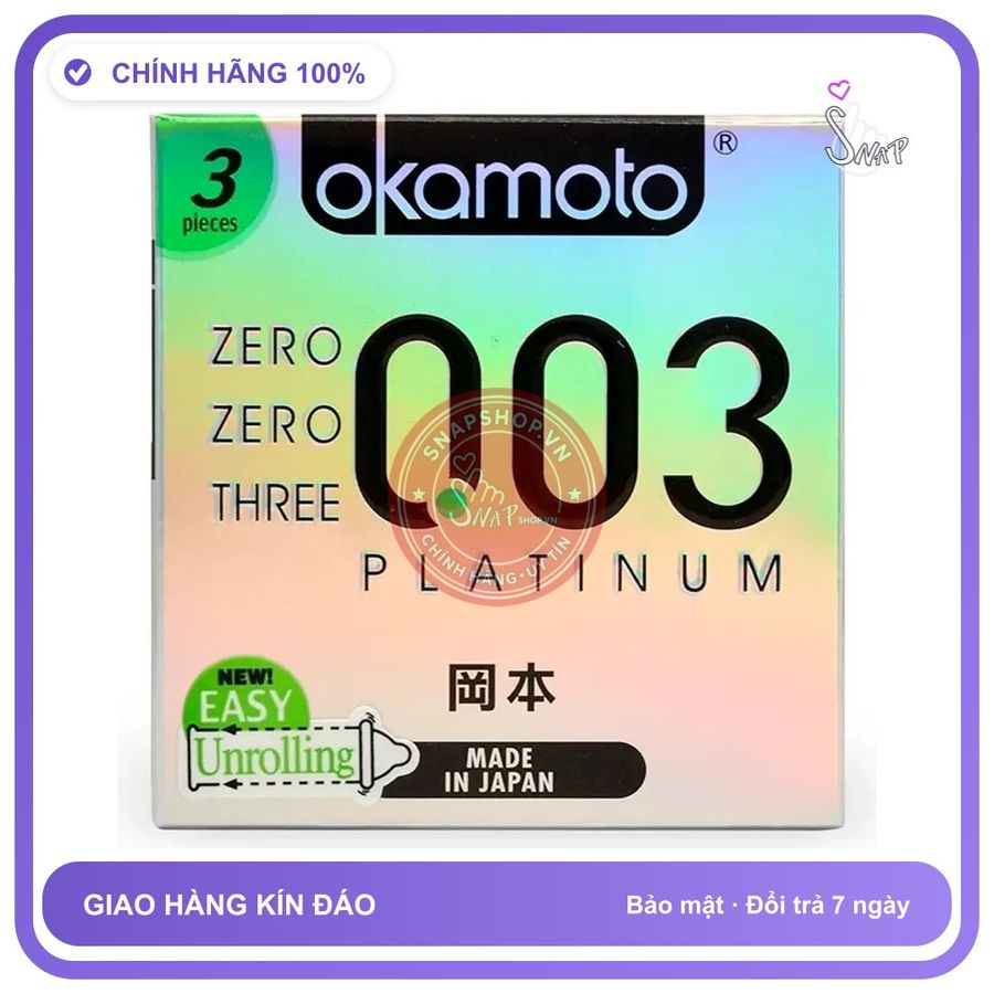 Bao Cao Su Okamoto 0.03 Platinum Trong Suốt Mềm chính hãng - siêu mỏng 0.03mm, siêu mỏng, nhiều gel bôi trơn - giao hàng che tên kín đáo