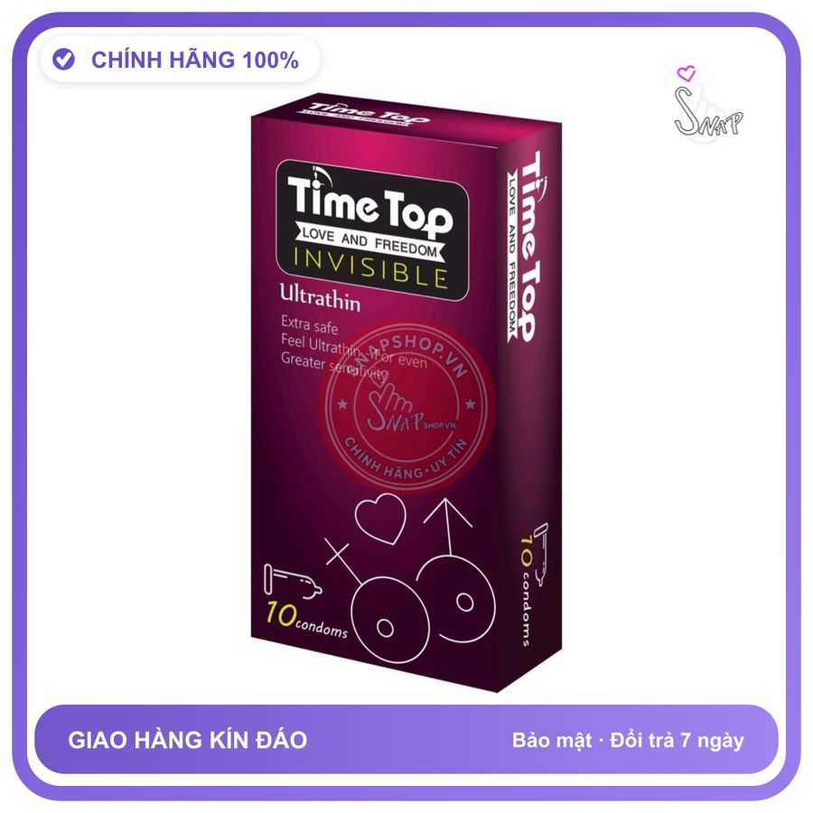 Bao Cao Su Time Top Invisible 0.05 Siêu Mỏng 10s chính hãng - siêu mỏng 0.05mm, có gai nổi, hộp 10 cái - giao hàng che tên kín đáo
