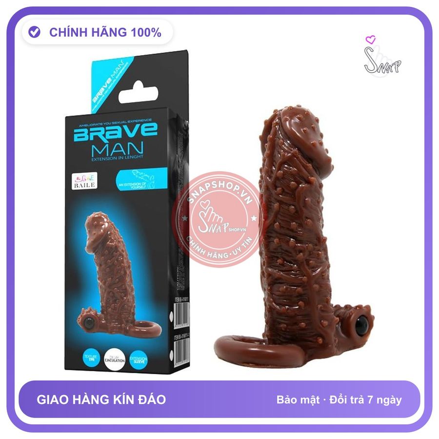 Bao Cao Su Đôn Dên Brave Man Nâu Có Quai chính hãng - có gai nổi, hỗ trợ kéo dài, ôm sát cảm giác thật - giao hàng che tên kín đáo