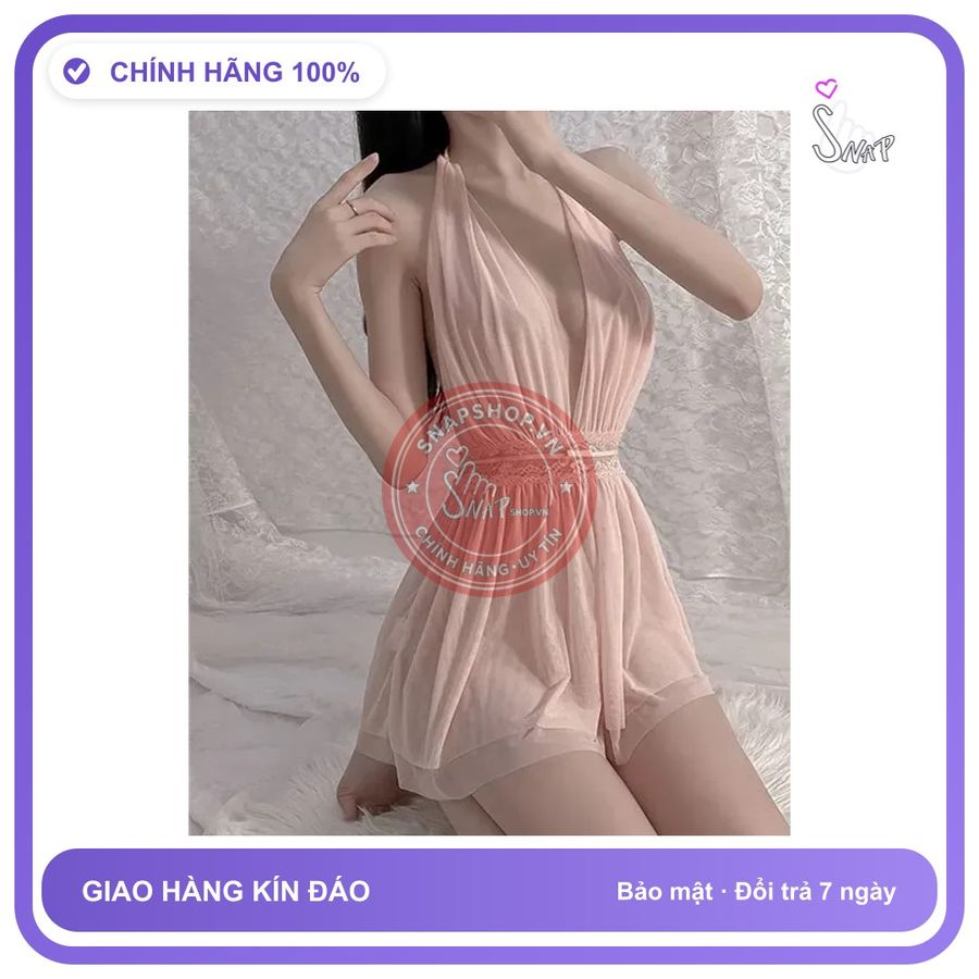 Váy Ngủ Sexy Ren Xuyên Thấu Cổ Yếm Gợi N128 Nude chính hãng - phối ren, freesize, chất vải mềm mát - giao hàng che tên kín đáo