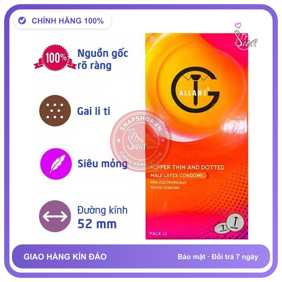 Bao Cao Su Gallant Supper Thin And Dotted Gân chính hãng - siêu mỏng 0.03mm, siêu mỏng, có gai nổi - giao hàng che tên kín đáo