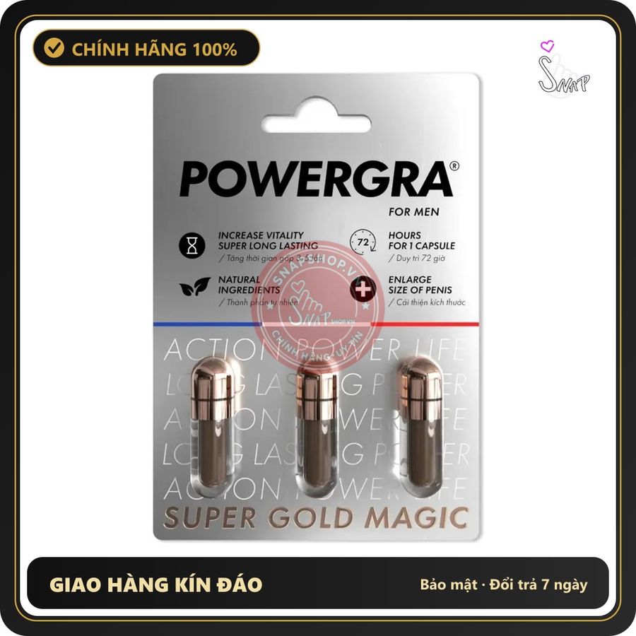 (Che Tên) Viên Uống Hỗ Trợ Nam Giới Powergra For Men, Vỉ 3 viên Hỗ Trợ 24/7