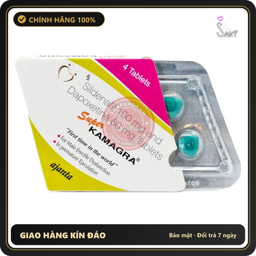 (Che Tên) Viên Uống Hỗ Trợ Phái Mạnh Super 100mg - Vỉ 4 Viên Hộp Trắng Kín