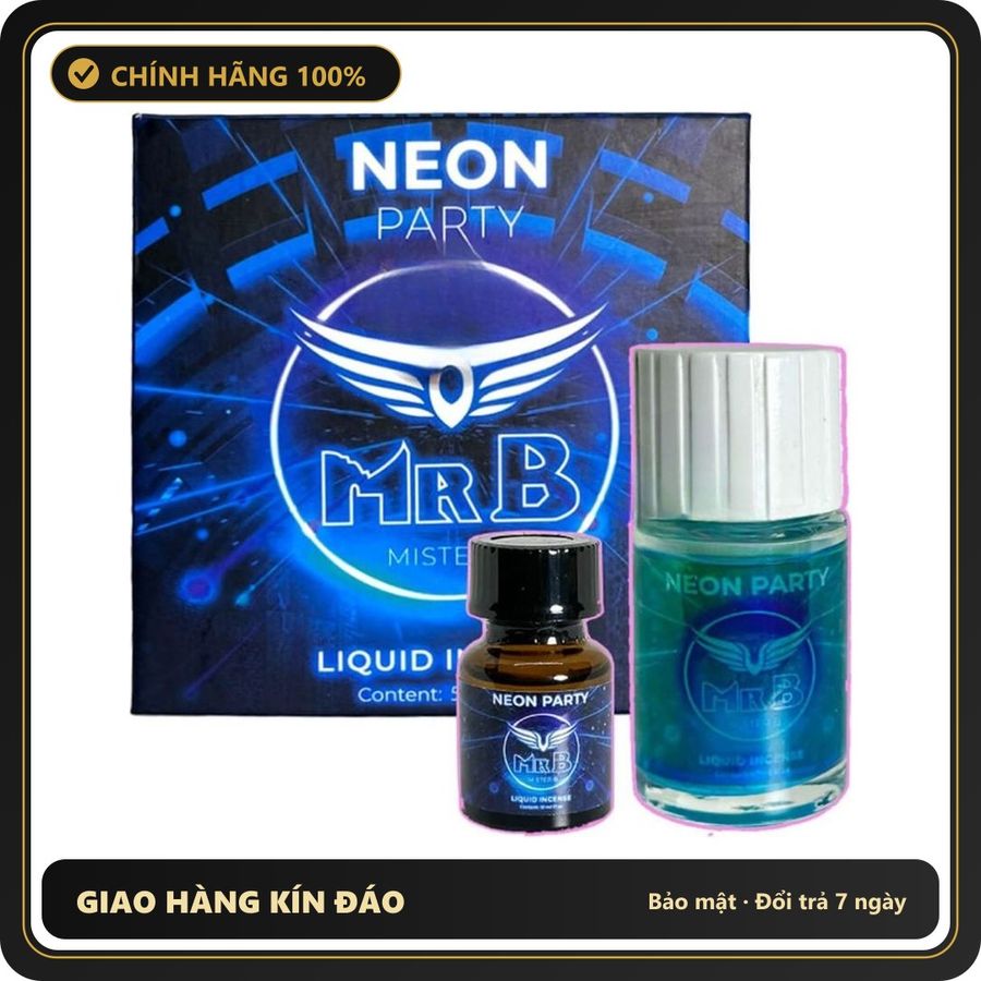 (Che Tên) Combo Popper Neon Party Xanh Dạ Quang 50ml Chính Hãng Mỹ Chai 40ml + 10ml 399262 Hộp Trắng Kín
