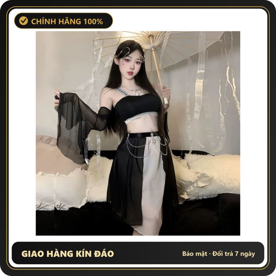 (Che Tên) Váy Cosplay Cổ Trang Đen Quyến Rũ - Thiết Kế Sang Trọng, Chất Liệu Cao Cấp, Thích Hợp Cho Tiệc Hóa Trang và Sự Kiện Cosplay Giao Nhanh Toàn Quốc