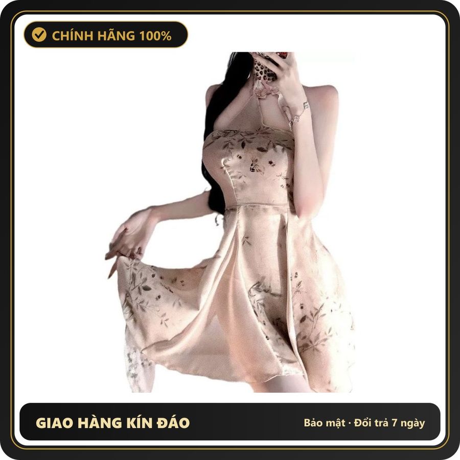 (Che Tên) Váy Ngủ Sườn Xám Hoa Cách Tân Quyến Rũ - Thiết Kế Cá Tính, Duyên Dáng, Phong Cách Nữ Tính Cho Mọi Dịp Thư Giãn Chuẩn Auth