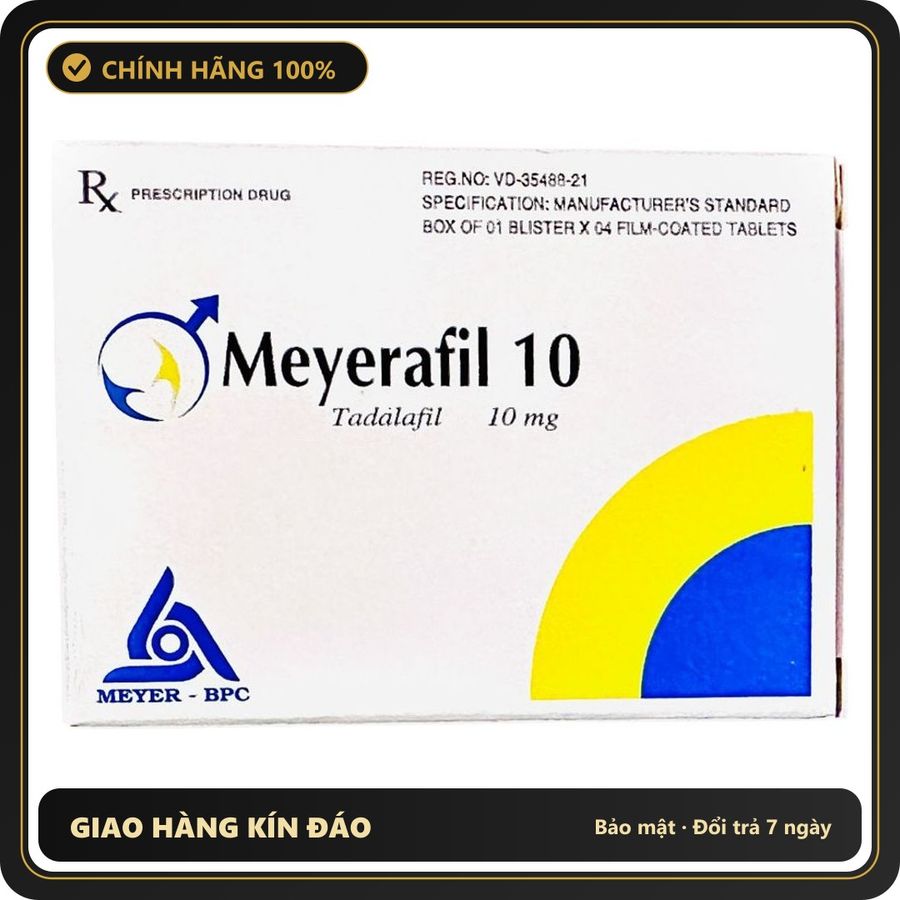 (Che Tên) Viên Uống Meyrafil 10 Tadalafill 10mg – Vỉ 4 Viên Chuẩn Auth