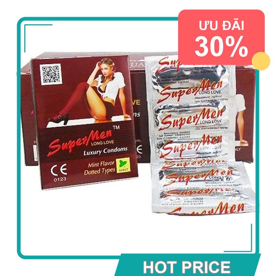 (Che Tên) Bao Cao Su Super Men Long Love 120 Cái Cho Gia Đình, Khách Sạn, Nhà Nghỉ Hộp Trắng Kín