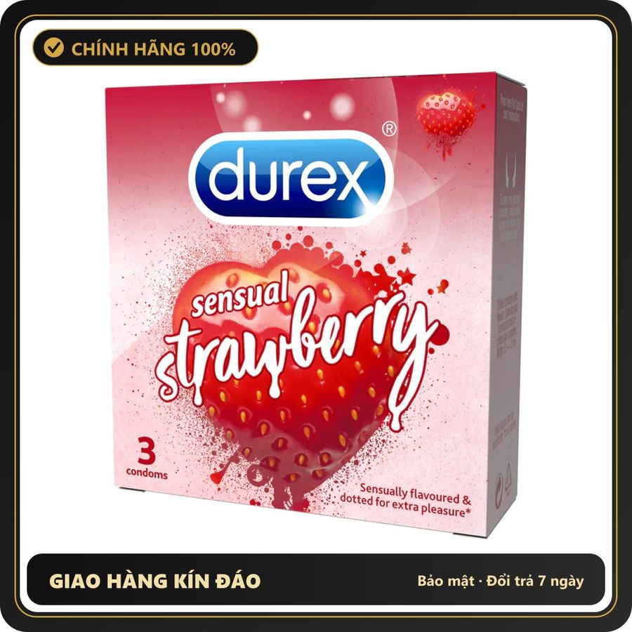 (Che Tên) Bao Cao Su Durex Sensual Strawberry Hộp 3 Cái 565547 - Hàng Mới Về