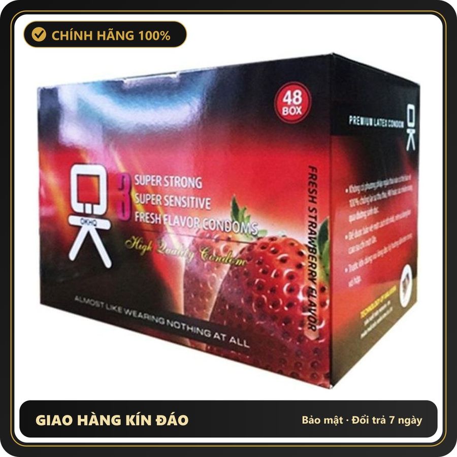 (Che Tên) Bao Cao Su Ok Hương Dâu Hộp Lớn 144 Cái Cho Gia Đình, Khách Sạn, Nhà Nghỉ Bảo Mật Tuyệt Đối