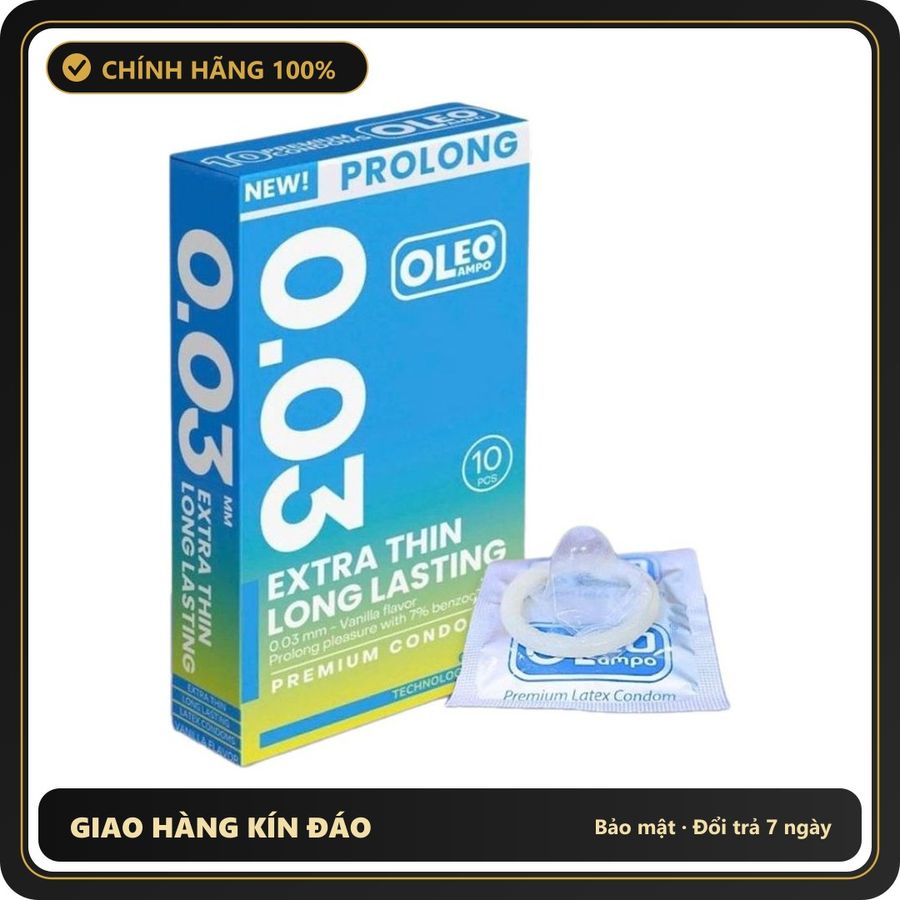 (Che Tên) Bao Cao Su Oleo Prolong 0.03 – Kéo Dài Cuộc Yêu, Siêu Mỏng Giao Nhanh Toàn Quốc