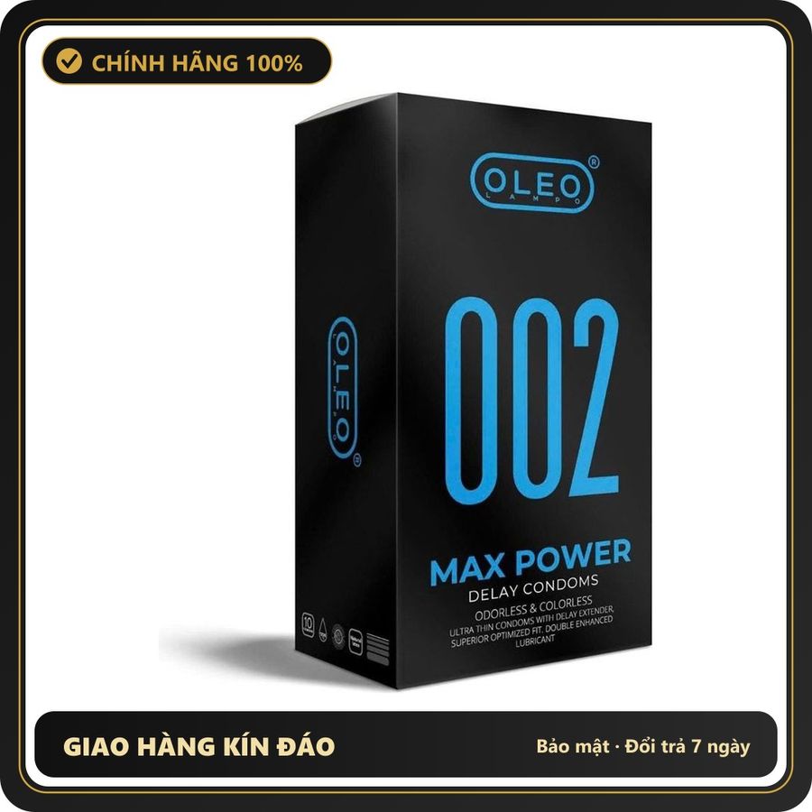 (Che Tên) Bao Cao Su Oleo 0.02 Max Power Kéo Dài Thời Gian, Siêu Mỏng, Nhiều Gel - Hộp 10 Cái Giao Nhanh Toàn Quốc