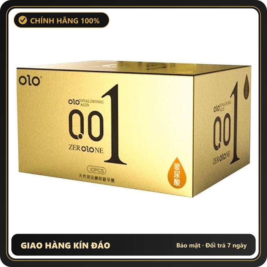 (Che Tên) Bao Cao Su OLO 0.01 Vàng Gân Gai, Siêu Mỏng, Kéo Dài Thời Gian - Hộp 10 Cái Giao Nhanh Toàn Quốc