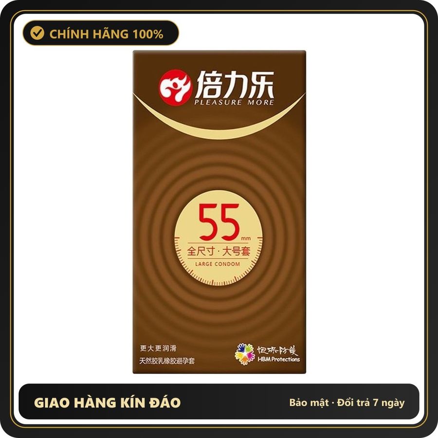(Che Tên) Bao Cao Su HBM 55mm Large, Size Lớn, Siêu Mỏng Hộp 10 Cái Hỗ Trợ 24/7