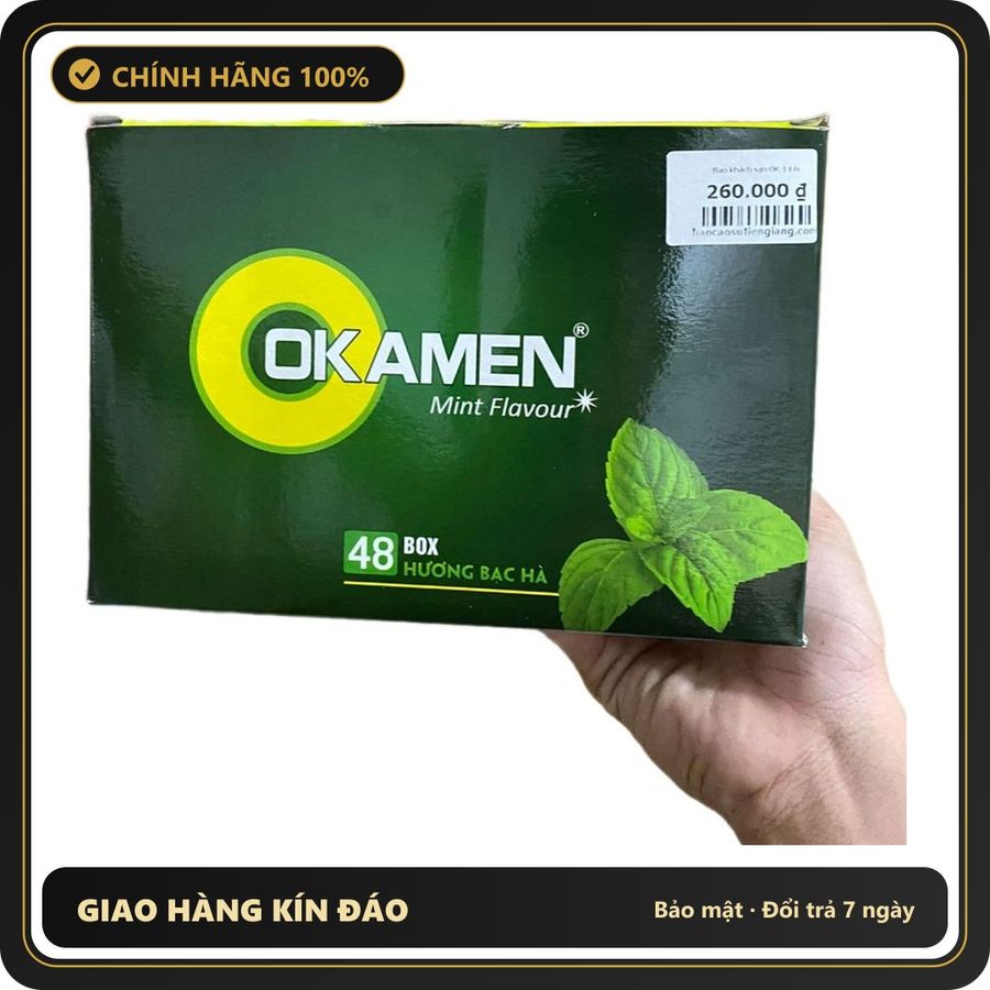 (Che Tên) Bao Cao Su Gia Đình Okamen Mint Flavour - Hộp 144 Cái (52mm) – Hương Bạc Hà Bảo Mật Tuyệt Đối