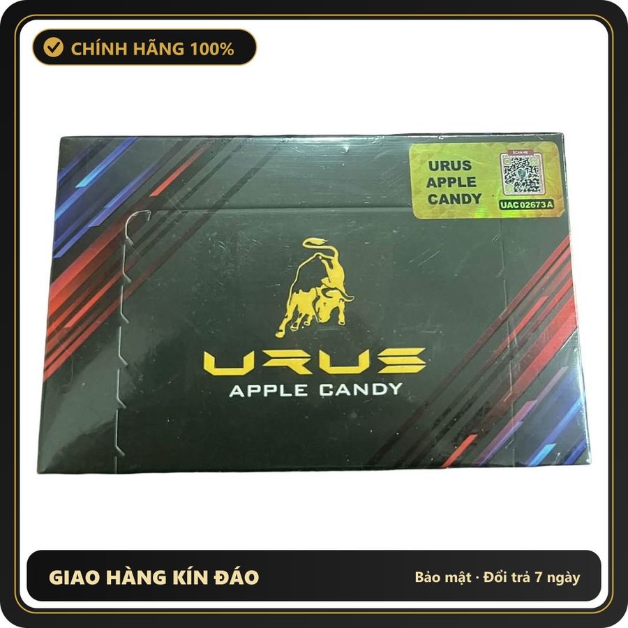 (Che Tên) Kẹo Sâm Urus Apple Candy Vị Táo, Bạc Hà Malaysia - Hộp 30 Viên Chuẩn Auth