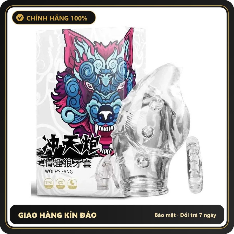 (Che Tên) Bao Cao Su Đôn Dên Khúc Đầu Sói Kèm Vòng Deo Dương Vật Wolf's Fang Bảo Mật Tuyệt Đối