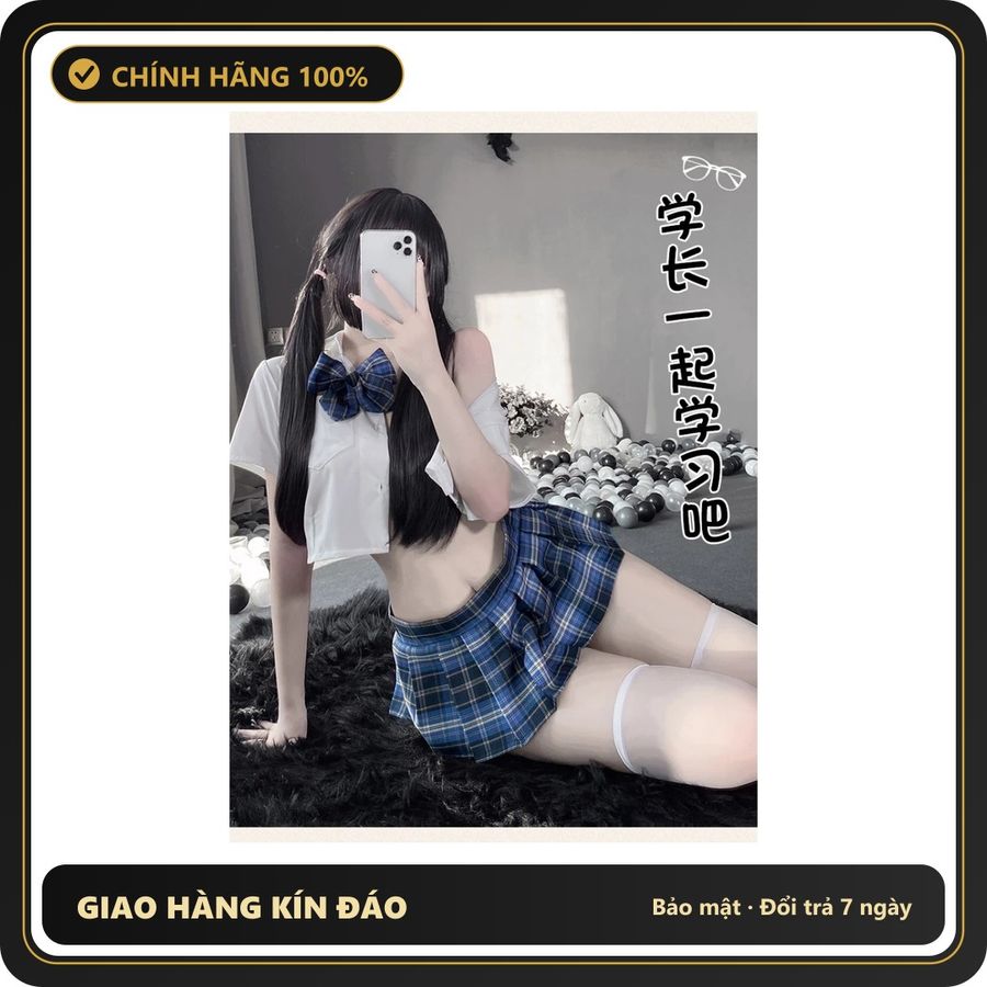 (Che Tên) Cosplay Học Sinh Anime Nhật Bản Sexy Dễ Thương - N765 Xanh Cao Cấp Bảo Đảm