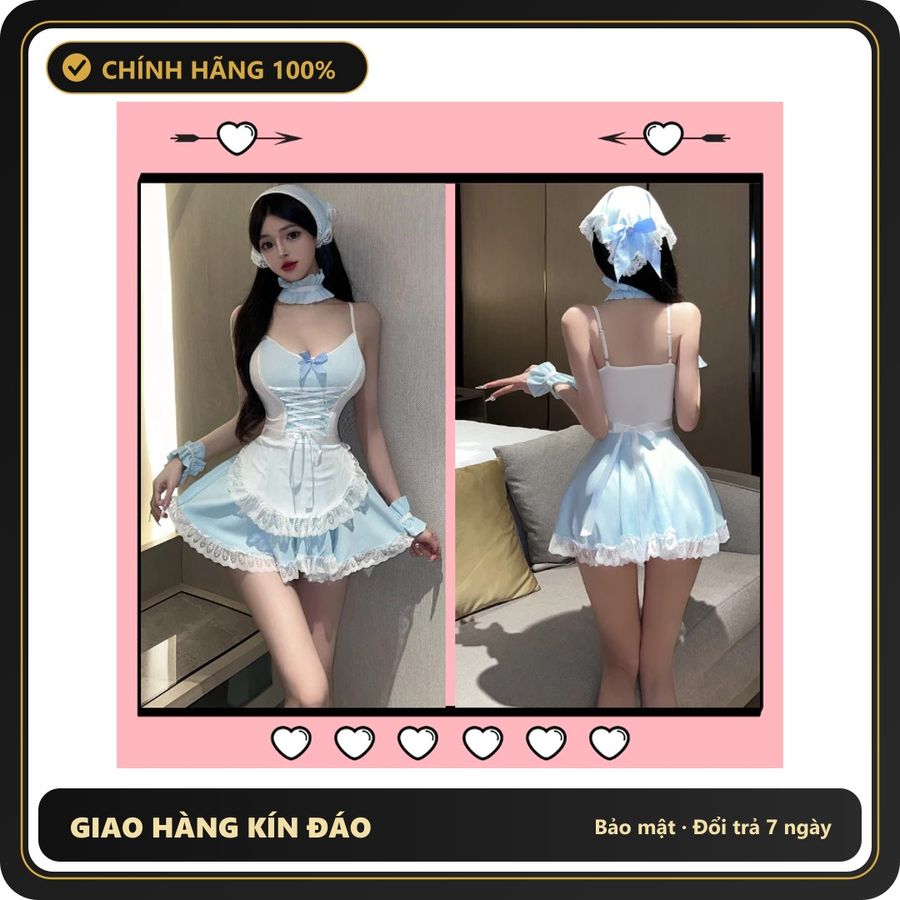 (Che Tên) Cosplay Hầu Gái Xòe Dáng Tiểu Thư Sexy Dễ Thương Váy Ngủ Maid 2 Dây Phối Ren Nữ Giúp Việc Xinh Quyến Rũ - N874 Chuẩn Auth