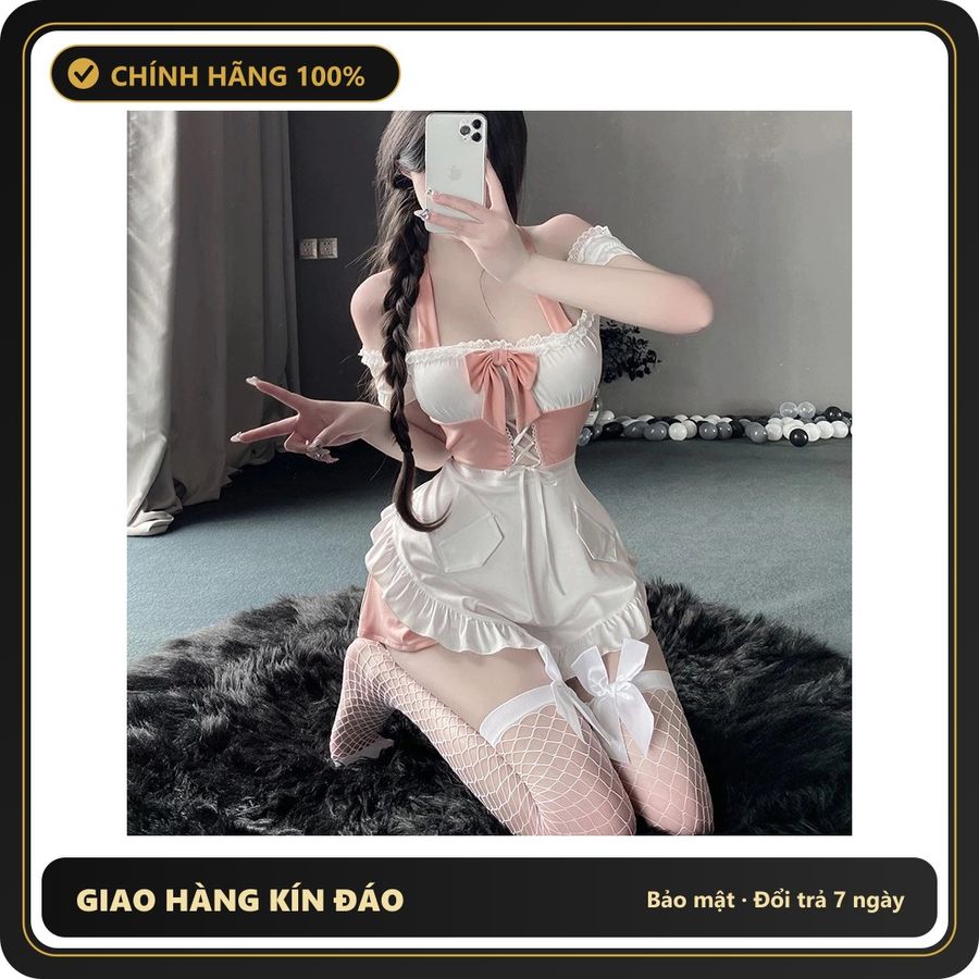 (Che Tên) Váy Ngủ Cosplay Hầu Gái Nữ Tính Dễ Thương Bộ Đồ Ngủ Maid - N875 Hồng Chuẩn Auth