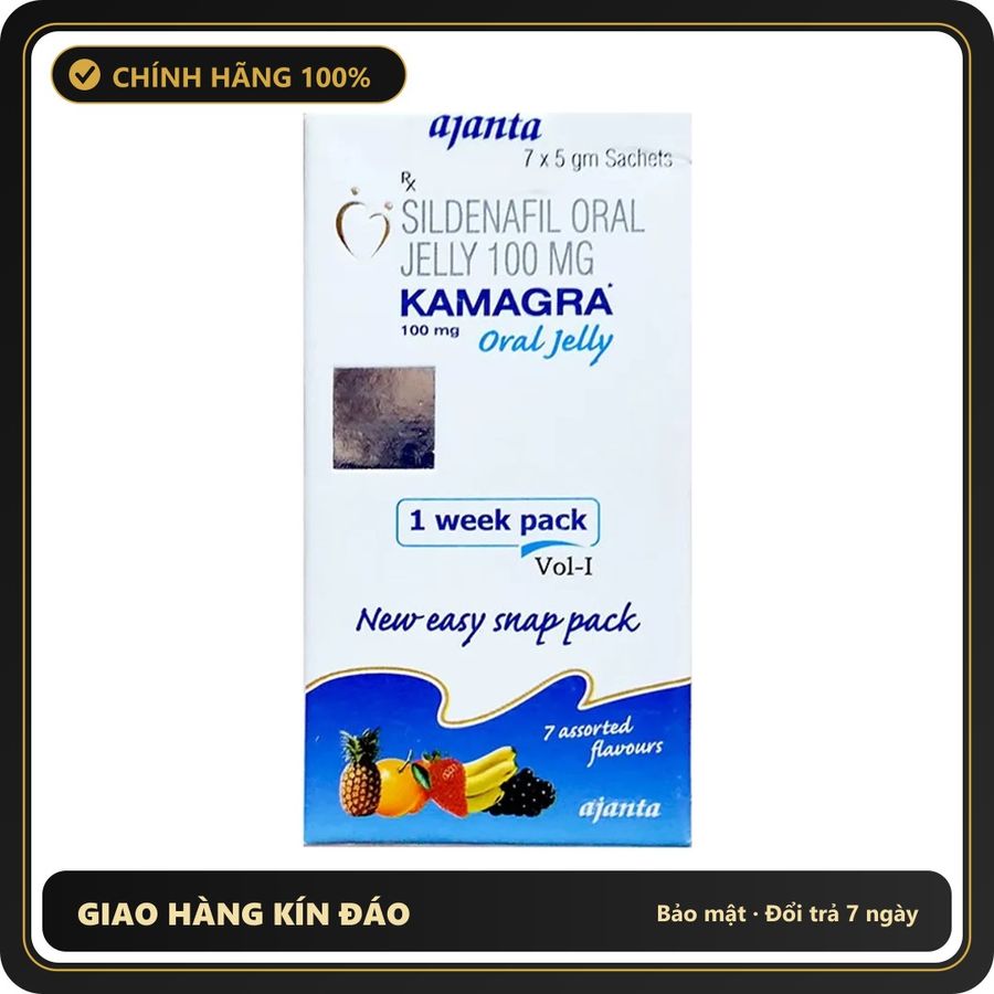 (Che Tên) Thạch trái cây Kamagaa Oral Jelly 100mg - Hộp 7 Gói Hộp Trắng Kín