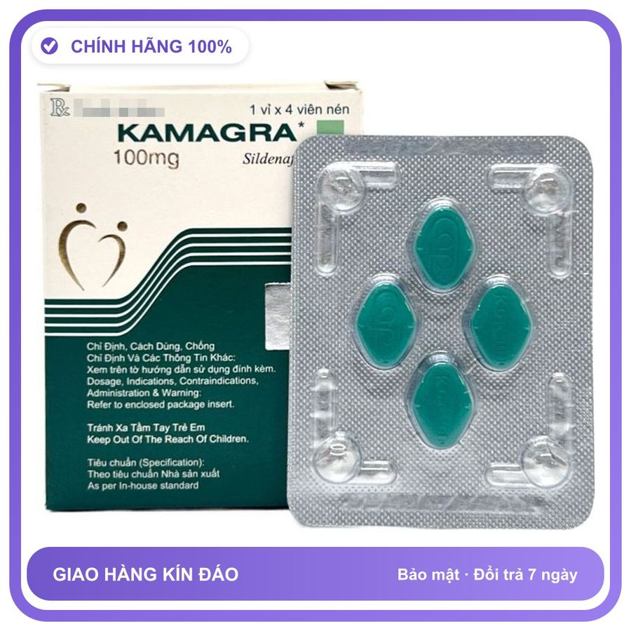 Viên uống cương dương Kamaga 100mg hộp 4 viên chính hãng - hàng chuẩn nguồn gốc rõ ràng, dùng đều đặn mỗi ngày, đóng gói kín đáo - giao hàng che tên kín đáo