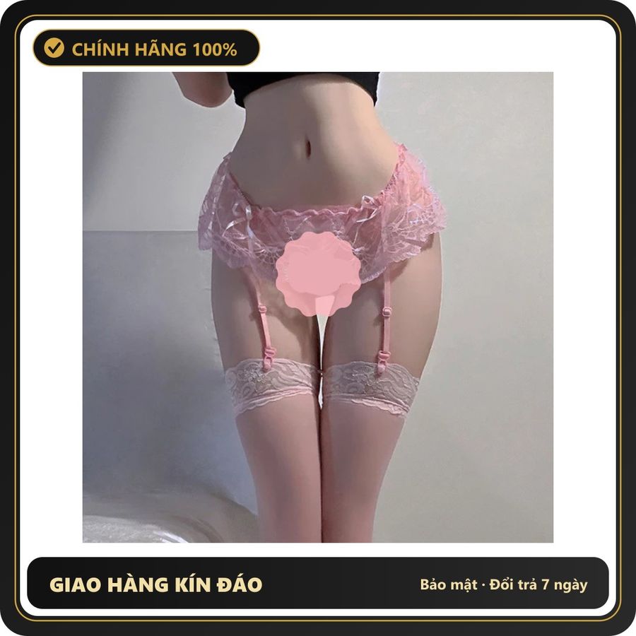 (Che Tên) Quần Lót Ren Kèm Đai Garter Nịt Vớ Xinh Đáng Yêu Set Lingerie Đồ Lót Nơ Kẹp Tất Đáng Yêu Quyến Rũ - Hồng Không Vớ Hỗ Trợ 24/7