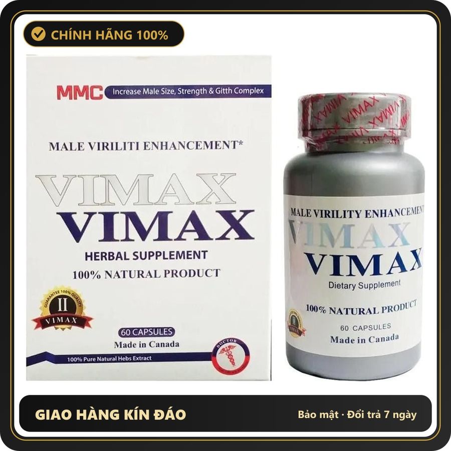 (Che Tên) Vimax Hỗ Trợ Tăng Kích Thước Dương Vật & Sinh Lý Nam Hộp 60 Viên Chuẩn Auth