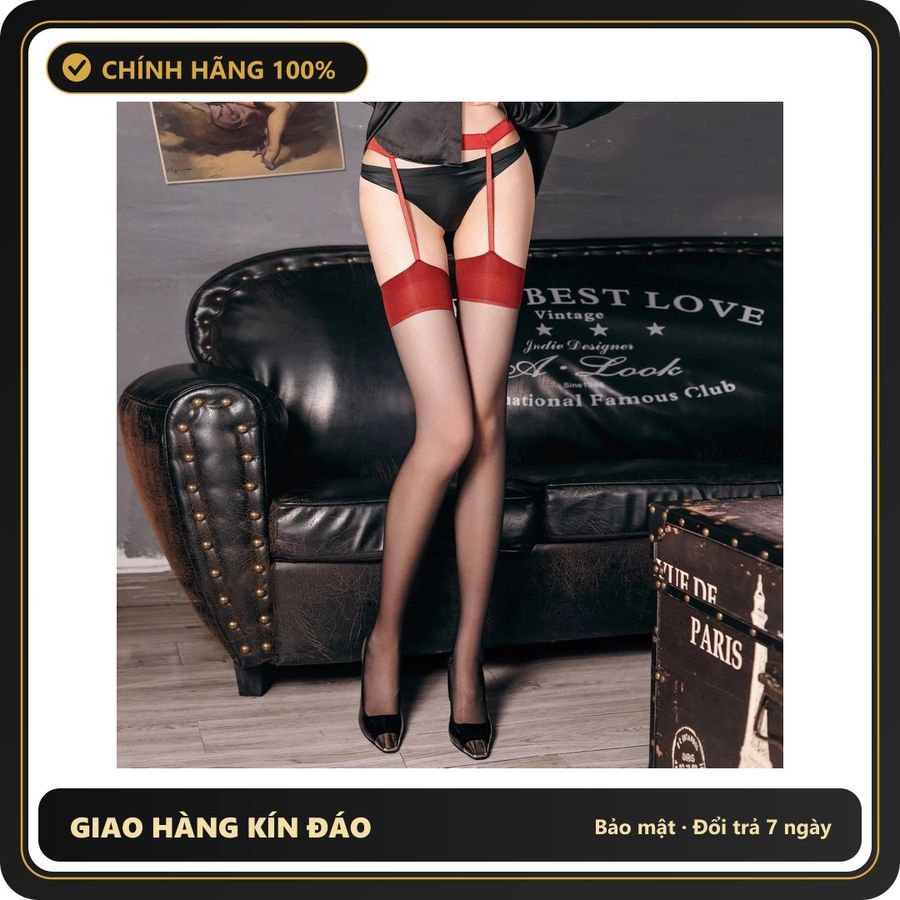 (Che Tên) Tất Đùi Lưới Và Lụa Cao Cấp Quần Tất Vớ Học Sinh Hàn Quốc Đáng Yêu Sexy Phối Cùng Trang Phục – T809 Vớ Đen Garter Đỏ Bảo Mật Tuyệt Đối