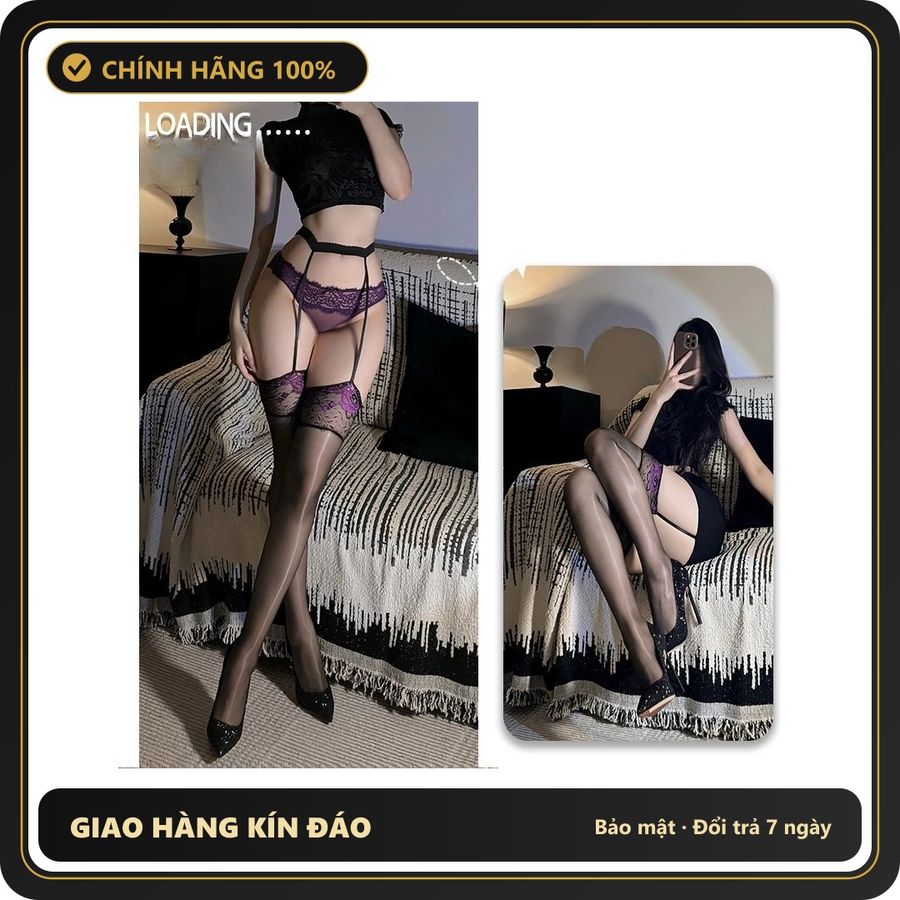 (Che Tên) Tất Đùi Lưới Và Lụa Cao Cấp Quần Tất Vớ Học Sinh Hàn Quốc Đáng Yêu Sexy Phối Cùng Trang Phục – Đen Hoa Tím Bảo Mật Tuyệt Đối