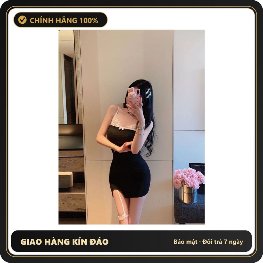(Che Tên) Váy Ngủ Sexy Ôm Body Tôn Dáng Phối Ren Choker Đùi Siêu Xinh Quyến Rũ Đầm 2 Dây Mặc Nhà Sang Xịn Gợi Cảm - N163 Đen Bảo Mật Tuyệt Đối