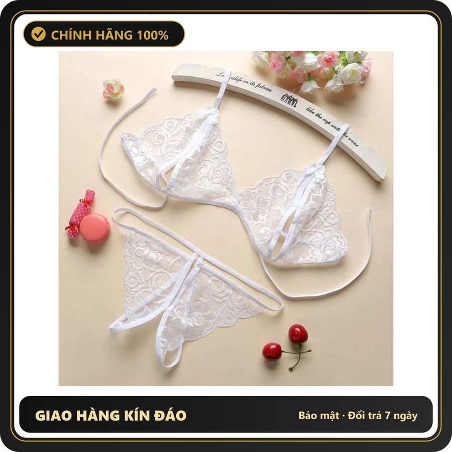 (Che Tên) Đồ Lót Ren Sexy Quần Lót Nữ Lọt Khe Kèm Áo Lót Bralette - T310 Trắng Giao Nhanh Toàn Quốc
