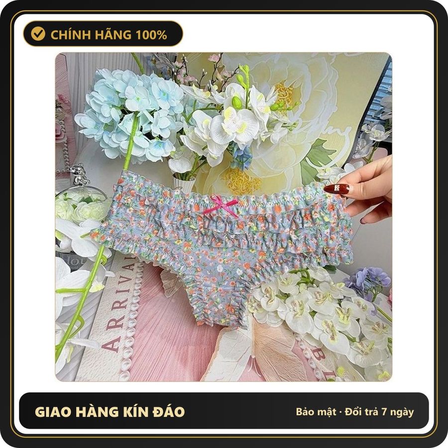 (Che Tên) Quần Lót Lưng Thun Nhún Bèo Cạp Cao Quần Chip Nữ Ren – T303 Xám Xanh Hoa Bảo Mật Tuyệt Đối